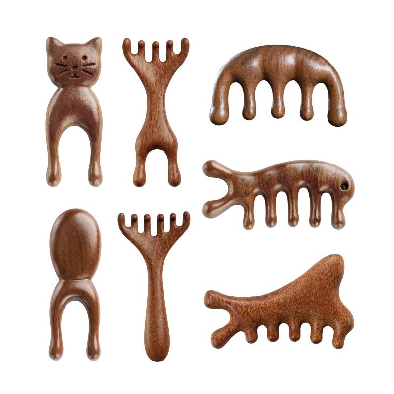 金絲檀按摩梳 金絲綠檀按摩梳 按摩器頭部梳 按摩梳 頭皮按摩 綠檀木梳 原木梳 頭皮原木梳 寬齒檀香木梳-細節圖2