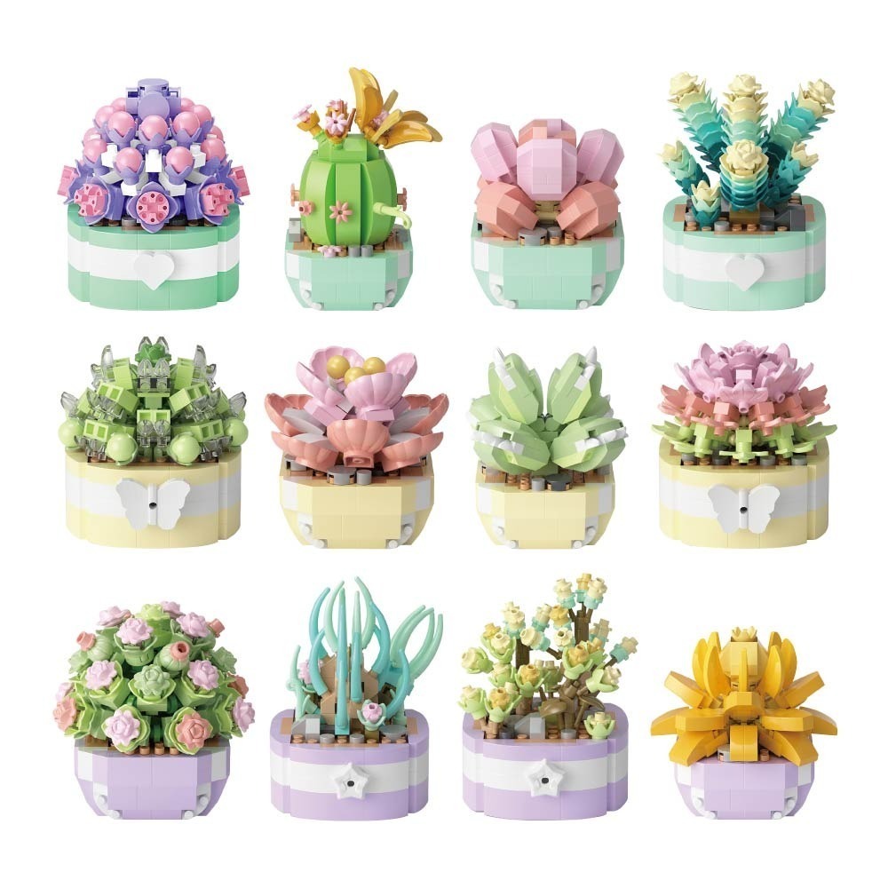 多肉植物盆栽積木 多肉植物 多肉積木 多肉盆栽積木 盆栽積木 積木花 植物積木 積木 交換禮物-細節圖2
