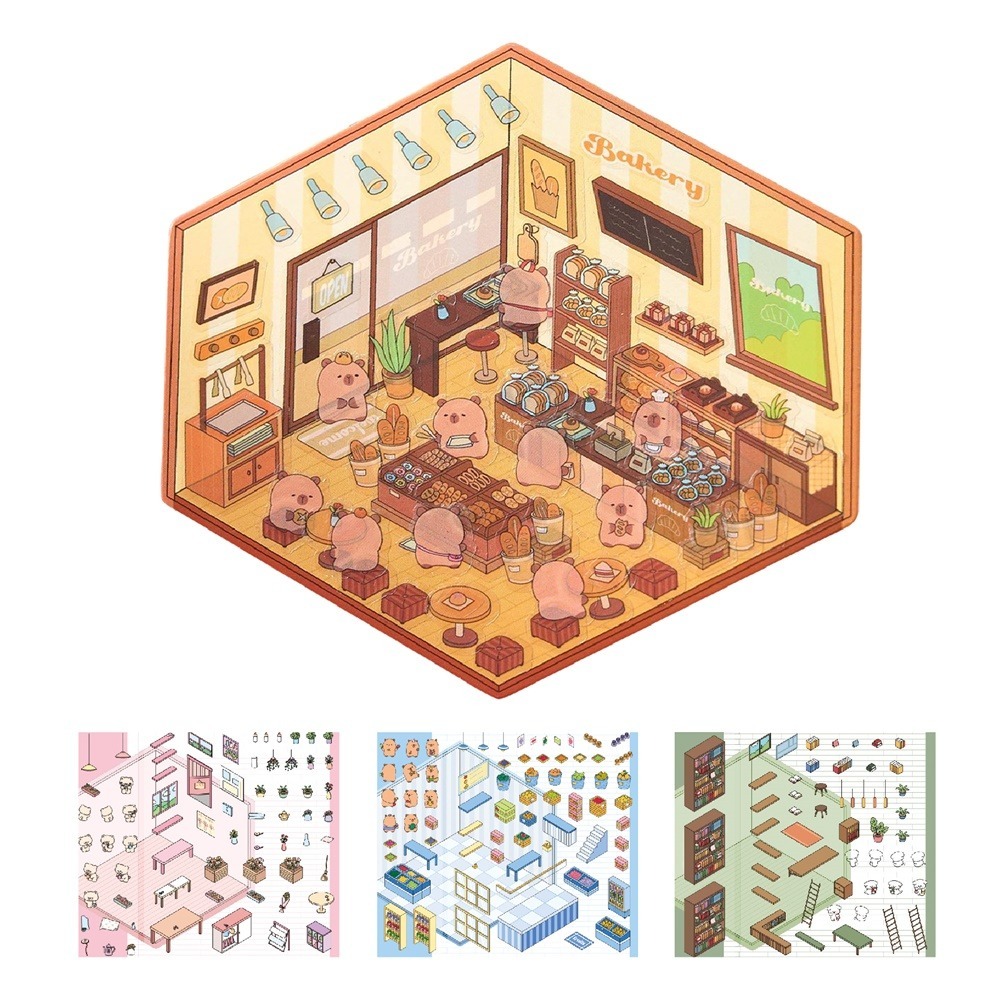 卡通造景貼紙 DIY貼紙書 可愛貼紙 立體貼紙 卡通貼紙 造景貼紙 貼紙包 裝飾貼紙 手帳貼紙 房子貼紙 場景貼 貼紙-細節圖2