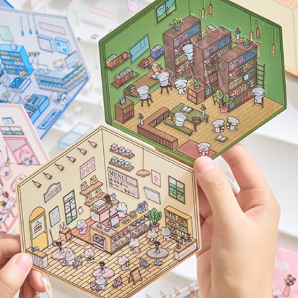 卡通造景貼紙 DIY貼紙書 可愛貼紙 立體貼紙 卡通貼紙 造景貼紙 貼紙包 裝飾貼紙 手帳貼紙 房子貼紙 場景貼 貼紙-細節圖8