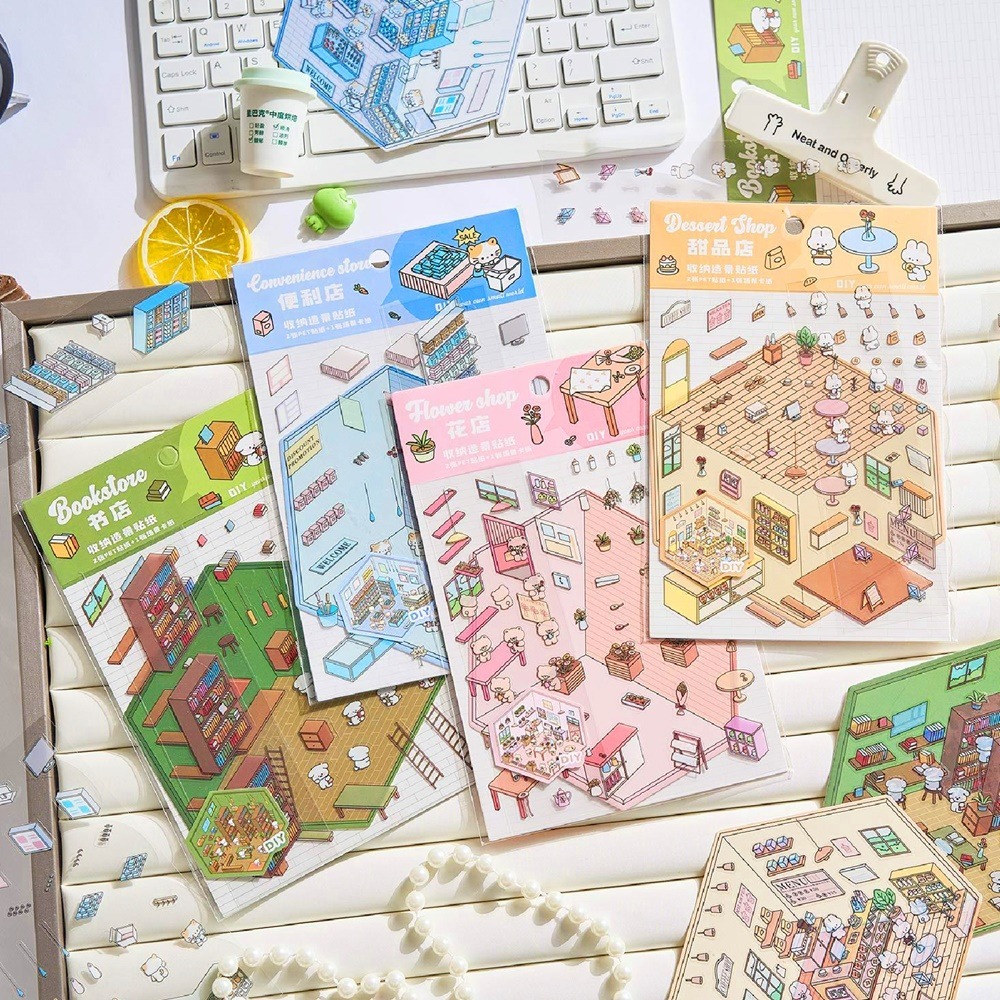 卡通造景貼紙 DIY貼紙書 可愛貼紙 立體貼紙 卡通貼紙 造景貼紙 貼紙包 裝飾貼紙 手帳貼紙 房子貼紙 場景貼 貼紙-細節圖10