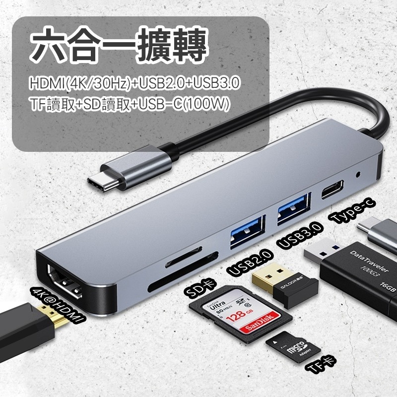 Type-C擴充轉接器 六合一多功能擴充埠 六合一轉接器 多功能轉接器 Type-C擴充轉接器 轉接器-細節圖8
