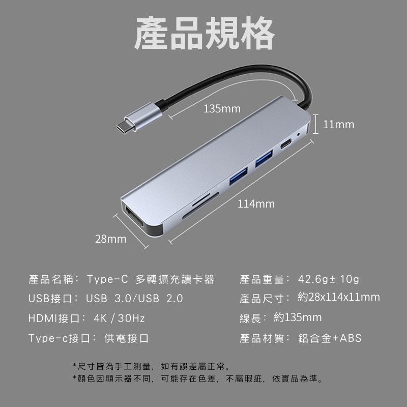 Type-C擴充轉接器 六合一多功能擴充埠 六合一轉接器 多功能轉接器 Type-C擴充轉接器 轉接器-細節圖10