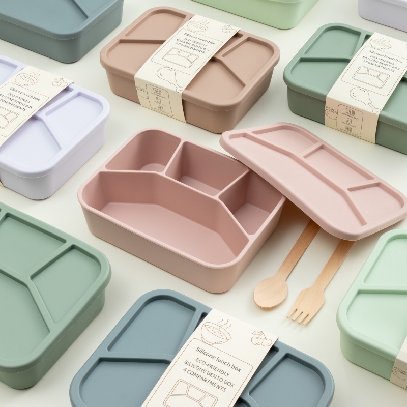 莫蘭迪矽膠餐盒 微波便當盒 可蒸便當盒 三格便當盒 四格便當盒 便當盒 餐盒 矽膠保鮮盒 分隔便當盒-細節圖11