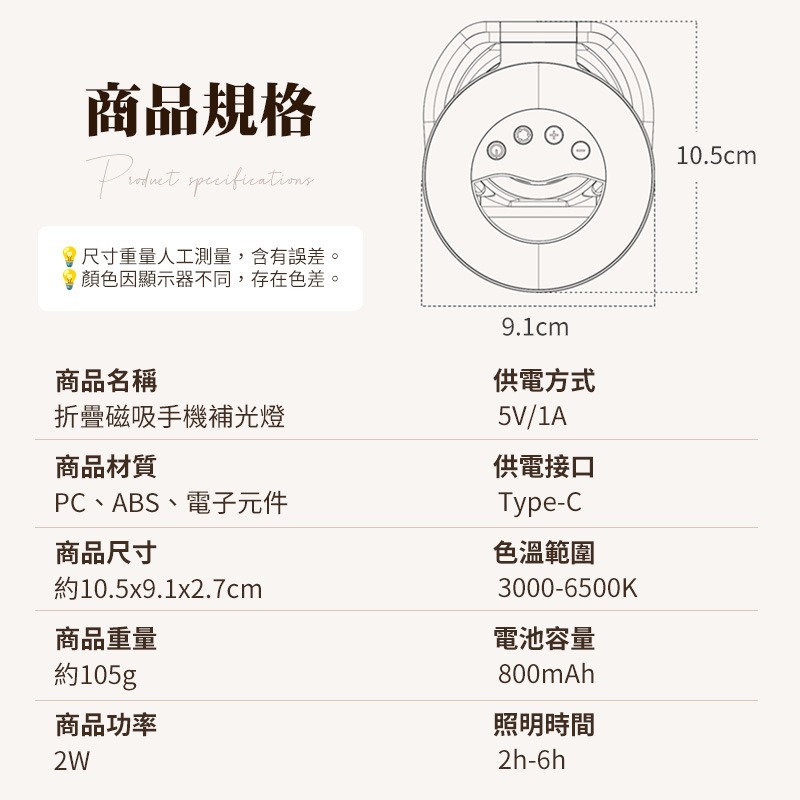 折疊磁吸手機補光燈 手機補光燈 led自拍燈 補光燈 美顏燈 拍照燈 直播燈 攝影燈 迷你補光燈 磁吸補光燈-細節圖9