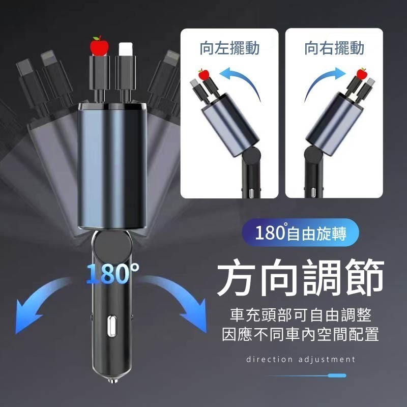 TOPSON 雙線車用充電器 車載充電器 自帶線可伸縮 雙線伸縮車充 汽車轉接充電頭 車載快充 車充擴充-細節圖8