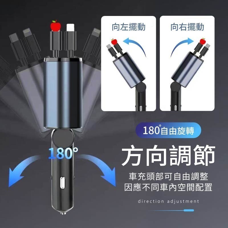 TOPSON 雙線車用充電器 車載充電器 自帶線可伸縮 雙線伸縮車充 汽車轉接充電頭 車載快充 車充擴充-細節圖10