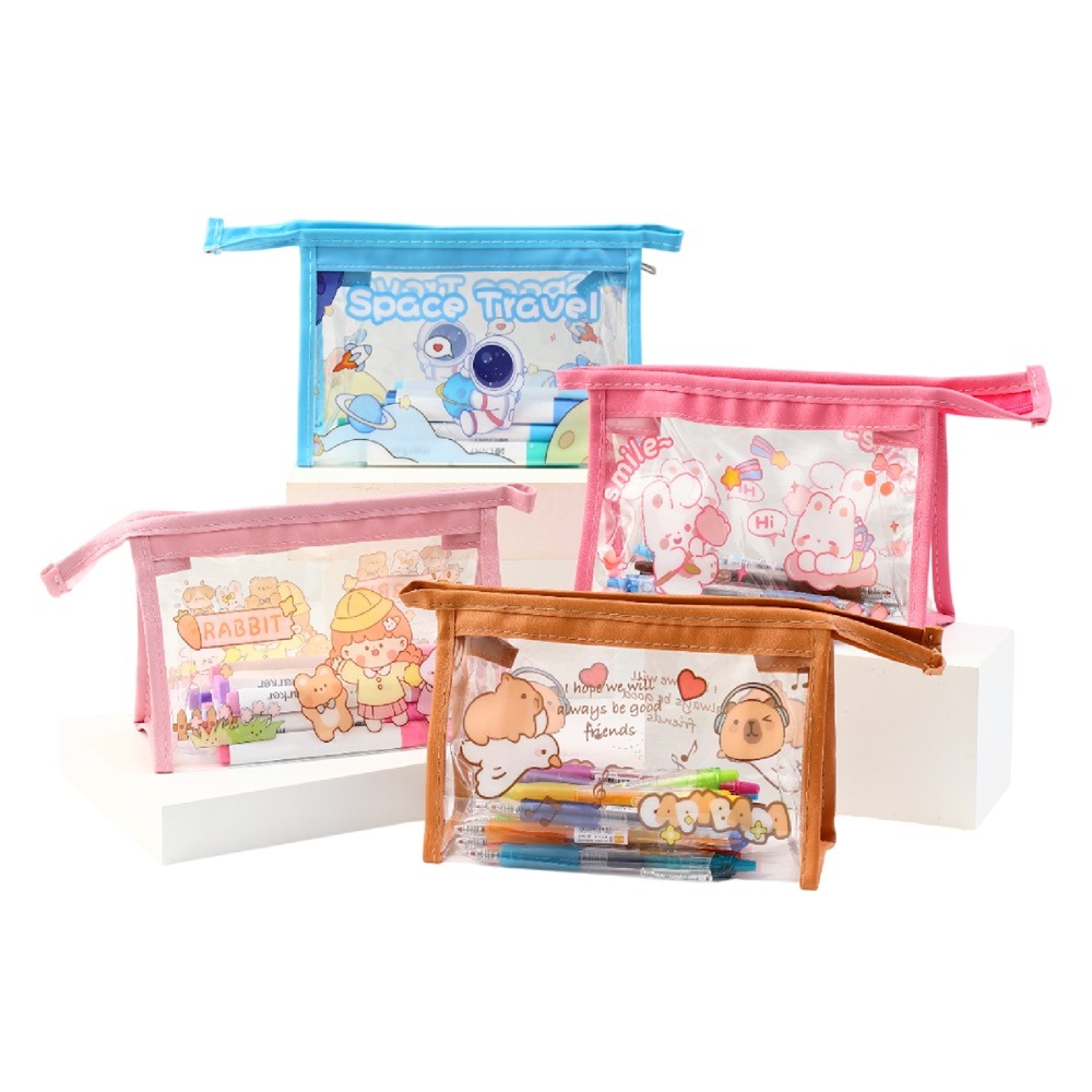 卡通三角筆袋 透明筆袋 三角筆袋 卡通筆袋 卡皮巴拉筆袋 水豚筆袋 防水筆袋 鉛筆盒 鉛筆袋-細節圖2