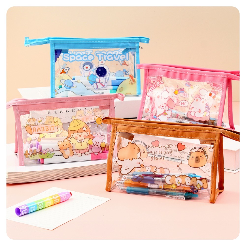 卡通三角筆袋 透明筆袋 三角筆袋 卡通筆袋 卡皮巴拉筆袋 水豚筆袋 防水筆袋 鉛筆盒 鉛筆袋-細節圖10