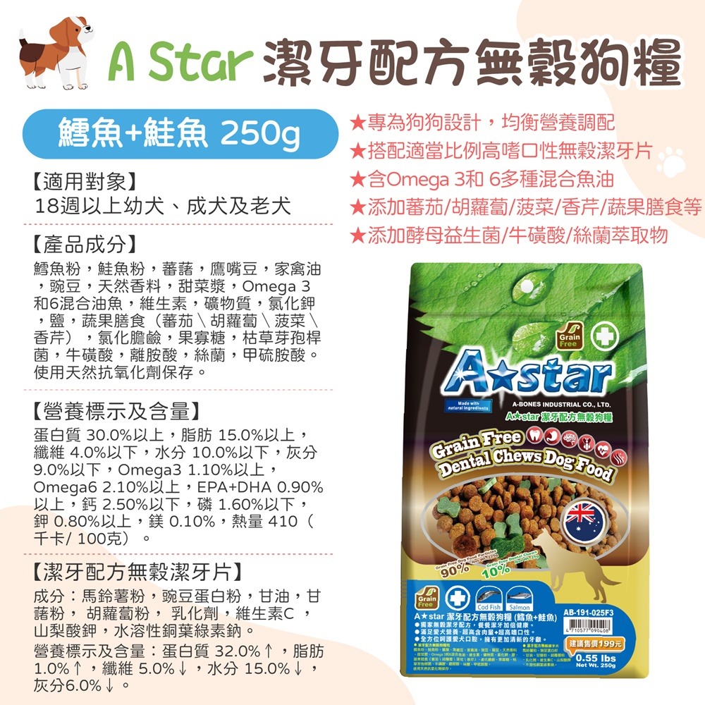 無穀狗糧(鱈魚+鮭魚)250g