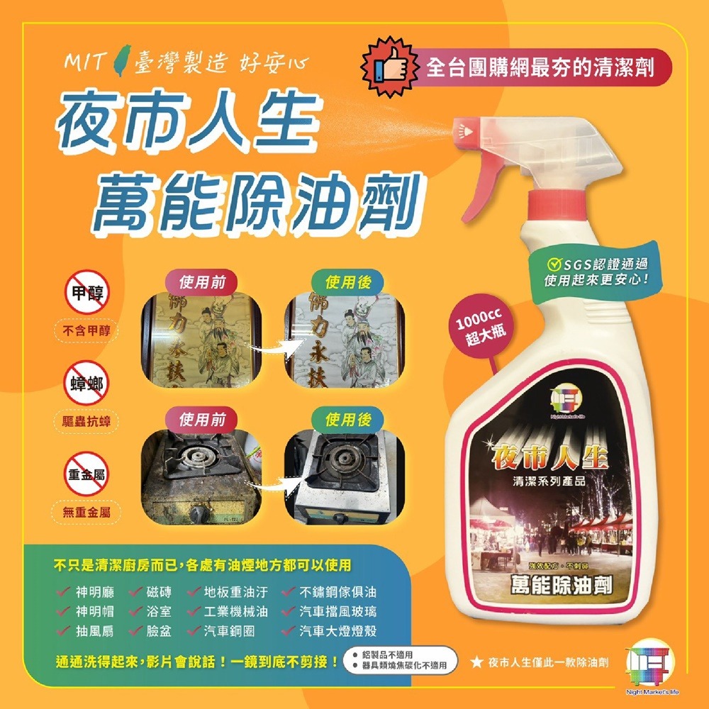 夜市人生 清潔劑系列 萬能除油劑 玻璃清潔劑 水垢還原劑 黑手黨洗手乳 地板清潔劑 廚房清潔劑 浴室清潔劑 廚房除油劑-細節圖6