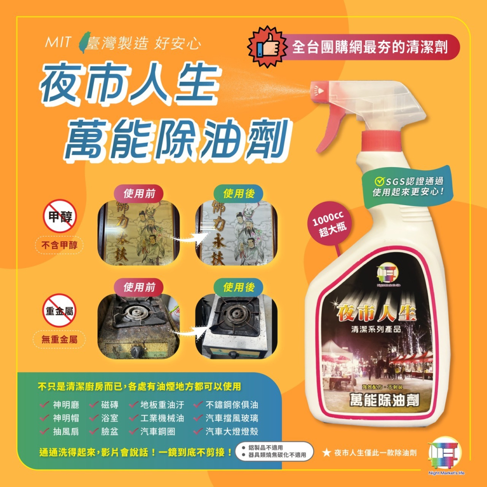 夜市人生 清潔劑系列 萬能除油劑 玻璃清潔劑 水垢還原劑 黑手黨洗手乳 地板清潔劑 廚房清潔劑 浴室清潔劑 廚房除油劑-細節圖6
