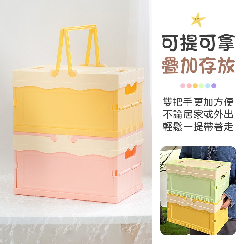 帶蓋折疊收納籃 折疊置物籃 手提籃 野餐籃 購物籃 帶蓋收納籃-細節圖5