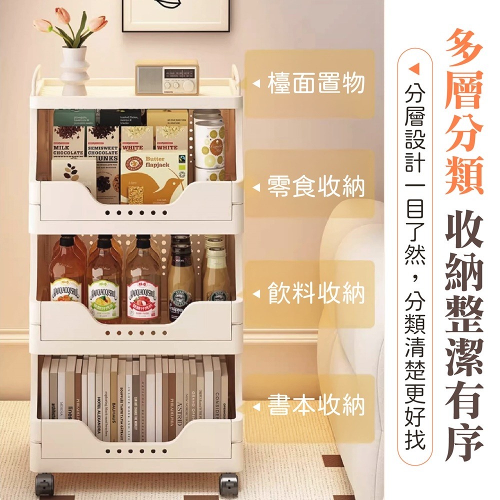 零食收納置物推車 零食置物架 帶輪小推車 置物手推車 可移動收納架 多層置物架推車 收納推車 層架推車 移動推車-細節圖3