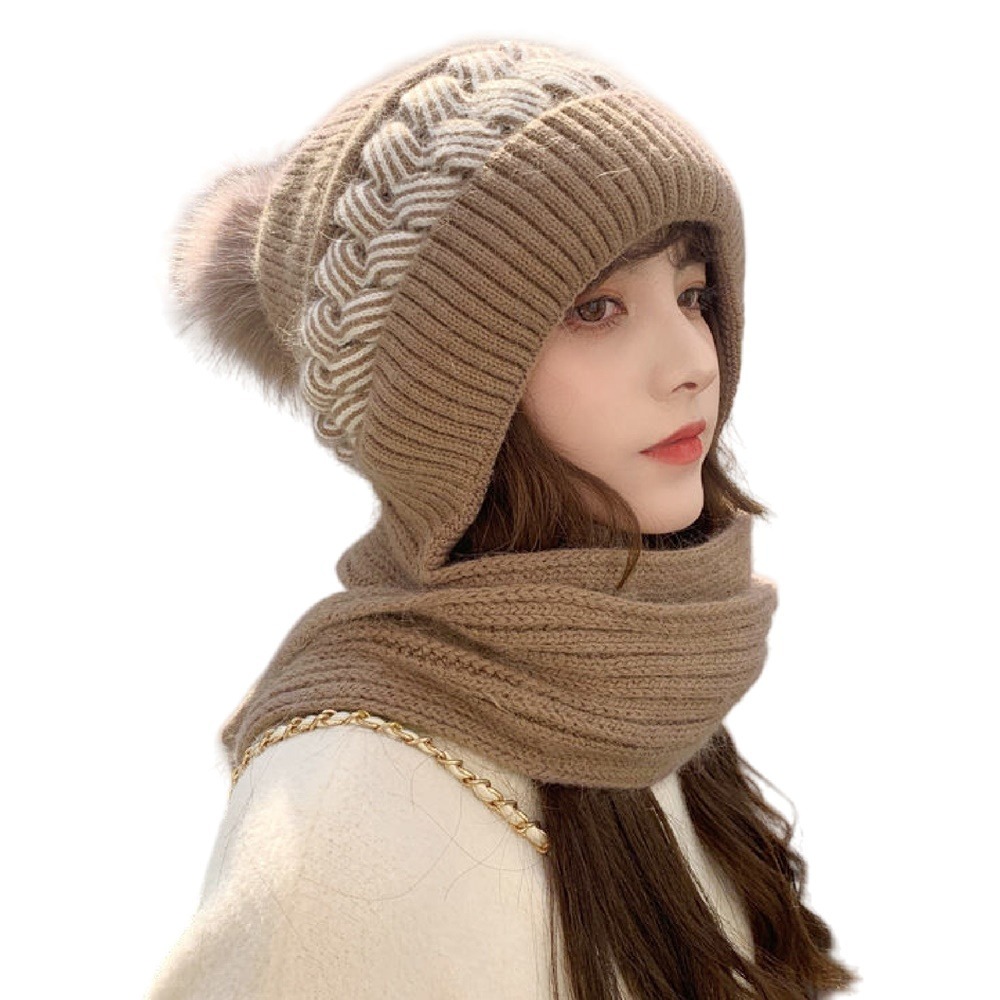 甜美針織圍巾帽 針織圍巾帽 帽子圍巾一件式 保暖脖圍 針織毛帽 圍巾帽 針織帽 圍脖 毛帽 套頭帽 圍巾-細節圖2