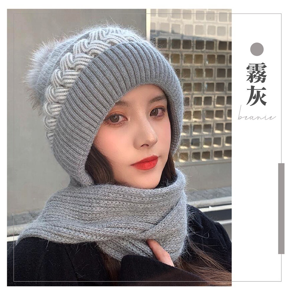 甜美針織圍巾帽 針織圍巾帽 帽子圍巾一件式 保暖脖圍 針織毛帽 圍巾帽 針織帽 圍脖 毛帽 套頭帽 圍巾-規格圖8