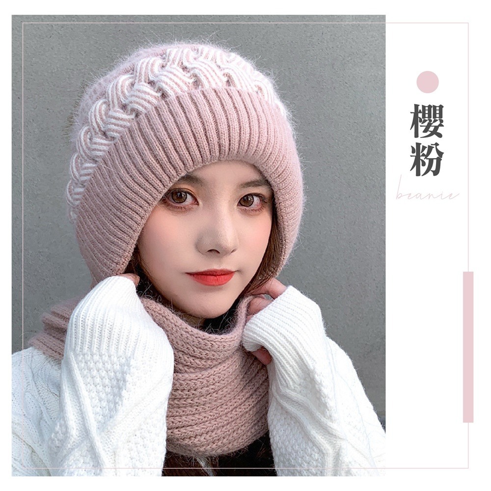 甜美針織圍巾帽 針織圍巾帽 帽子圍巾一件式 保暖脖圍 針織毛帽 圍巾帽 針織帽 圍脖 毛帽 套頭帽 圍巾-規格圖8