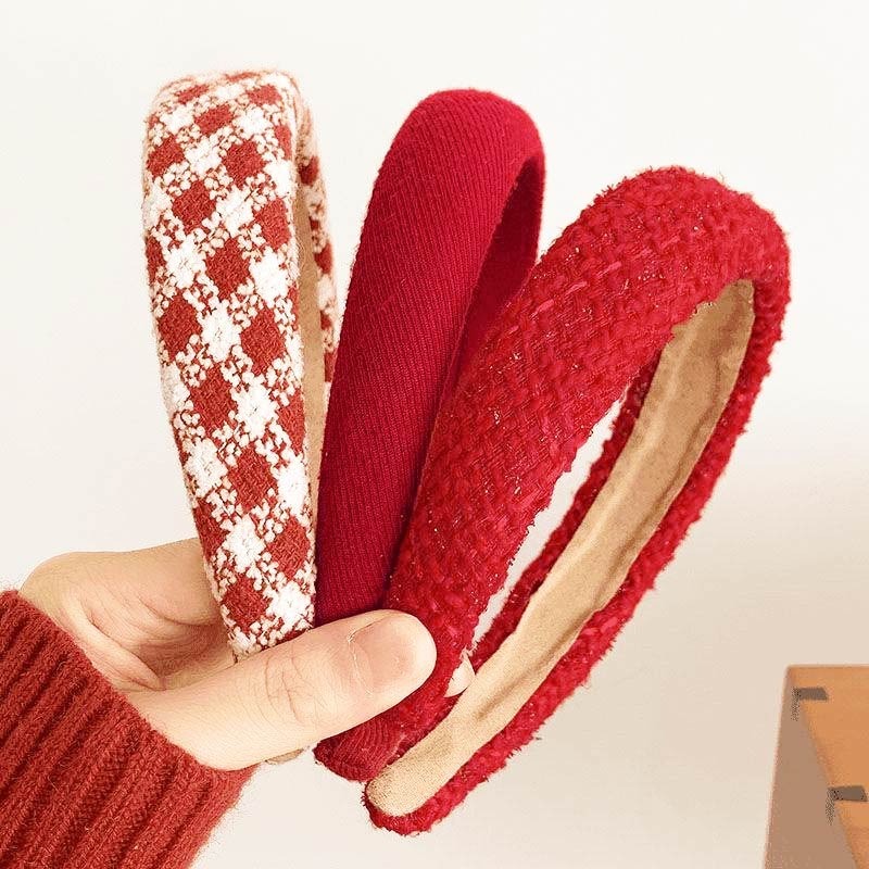 秋冬復古髮箍 秋冬髮箍 紅色復古髮箍 聖誕紅素色髮箍 大紅色髮箍 復古寬邊頭箍-細節圖10