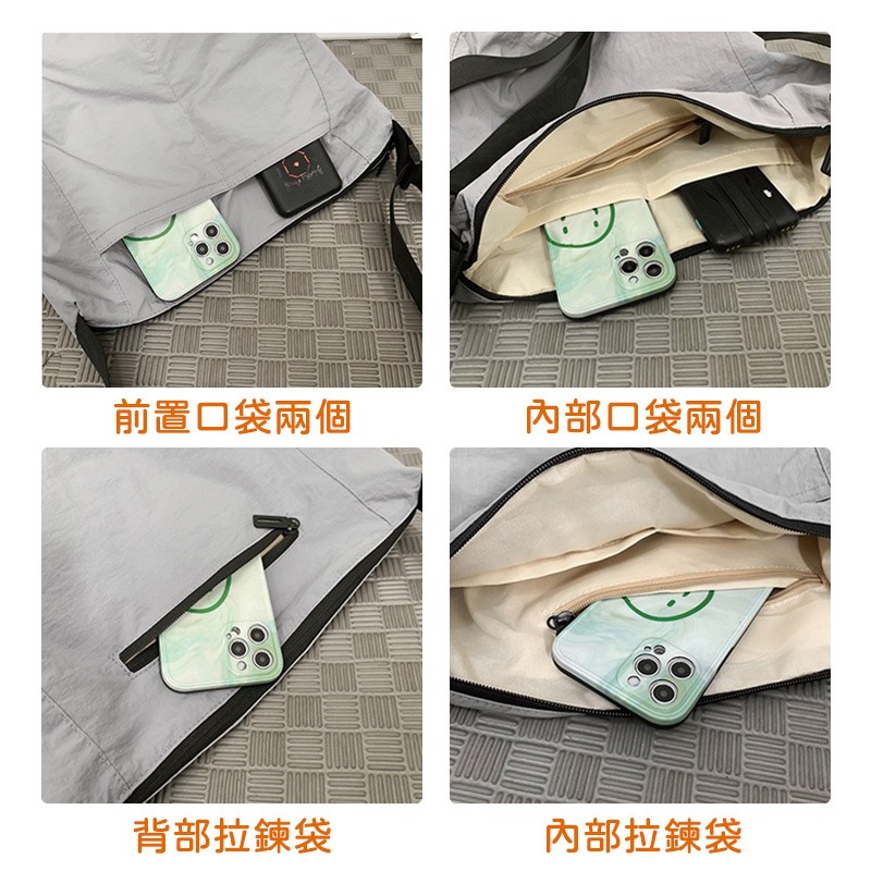 日系尼龍郵差包 休閒百搭單肩包 簡約尼龍斜挎包 大容量側背包 休閒百搭斜背包 旅行側背包-細節圖5