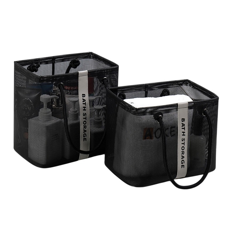 手提網紗洗漱籃 網格手提袋 瀝水收納籃 多用途網面收納框 手提盥洗籃 洗浴瀝水袋 盥洗用品收納籃 旅遊洗漱包-細節圖2