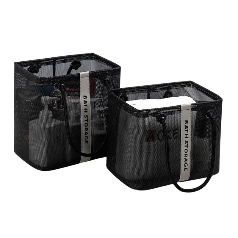 手提網紗洗漱籃 網格手提袋 瀝水收納籃 多用途網面收納框 手提盥洗籃 洗浴瀝水袋 盥洗用品收納籃 旅遊洗漱包-細節圖2