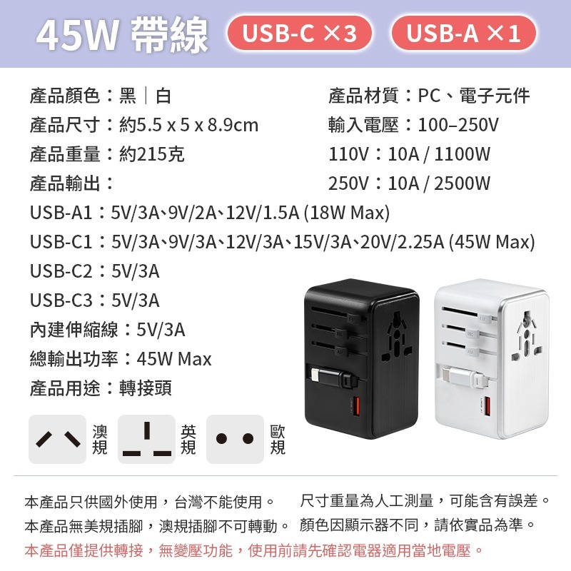 萬國轉接頭 旅行轉接插座 旅行充電頭 萬用轉接頭 多合一萬國轉接頭-細節圖6