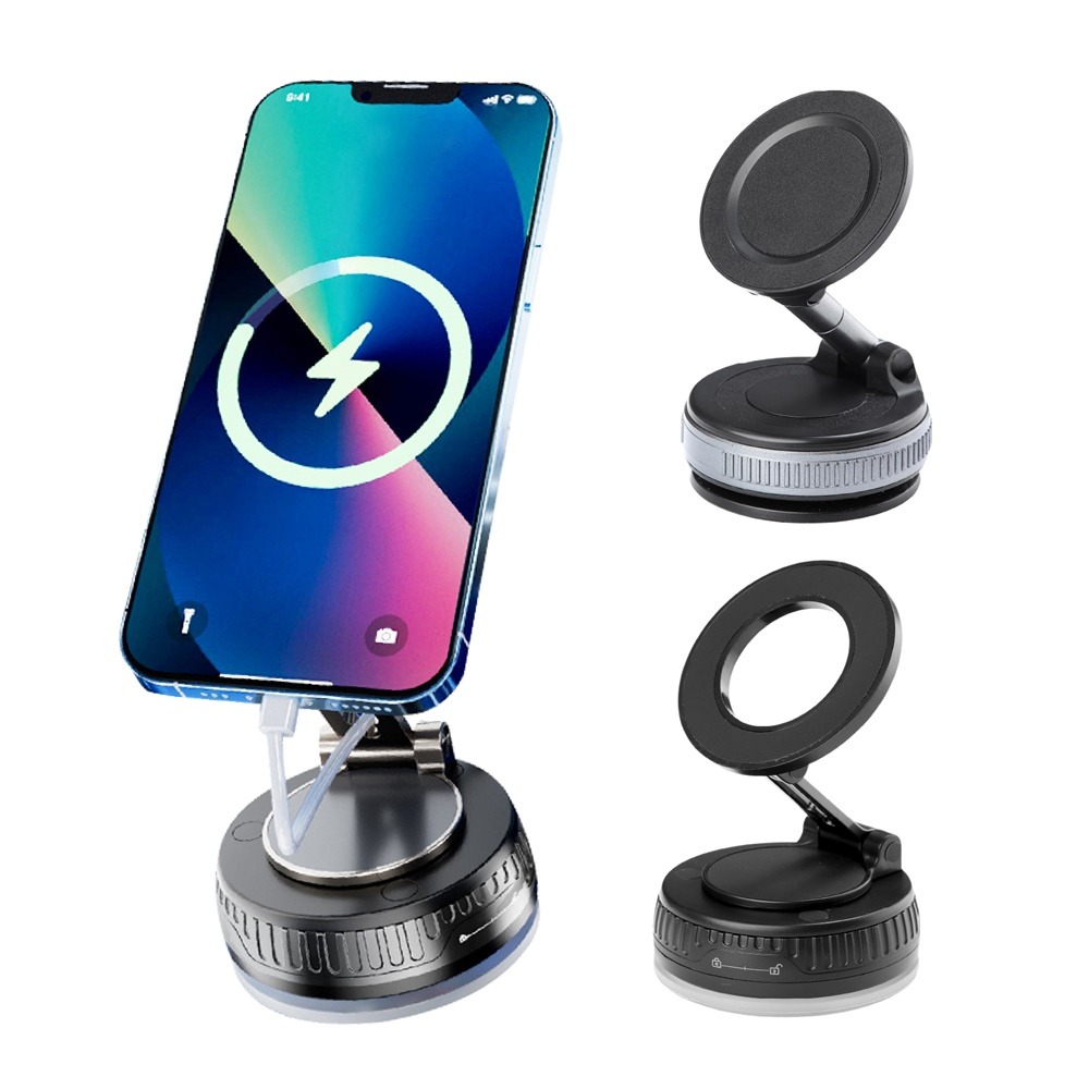 極吸真空手機架 附贈引磁圈 磁吸真空手機架 吸盤手機架 真空磁吸架 車用磁吸手機架 真空磁吸支架-細節圖2