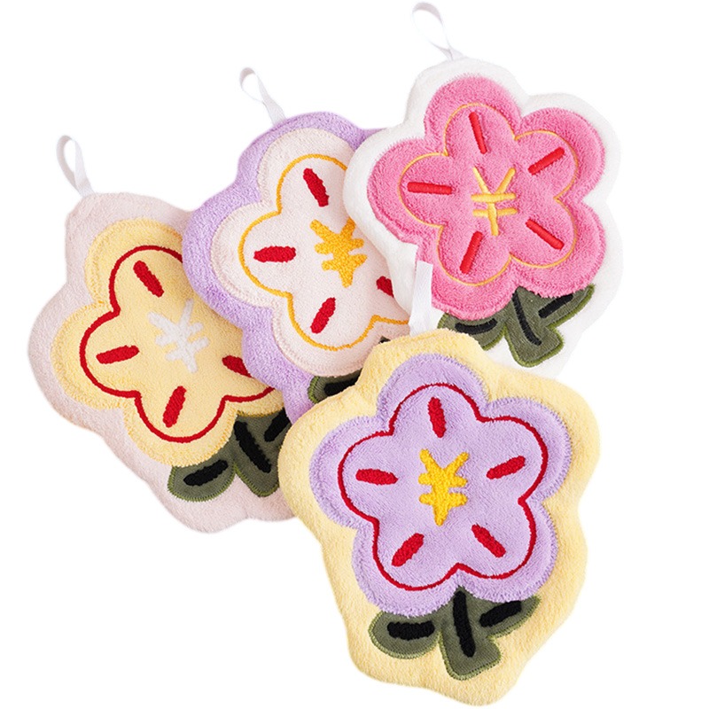 有錢花擦手巾 刺繡小花擦手巾 有錢花手巾 珊瑚絨擦手巾 掛式吸水擦手巾 花朵擦手巾-細節圖2