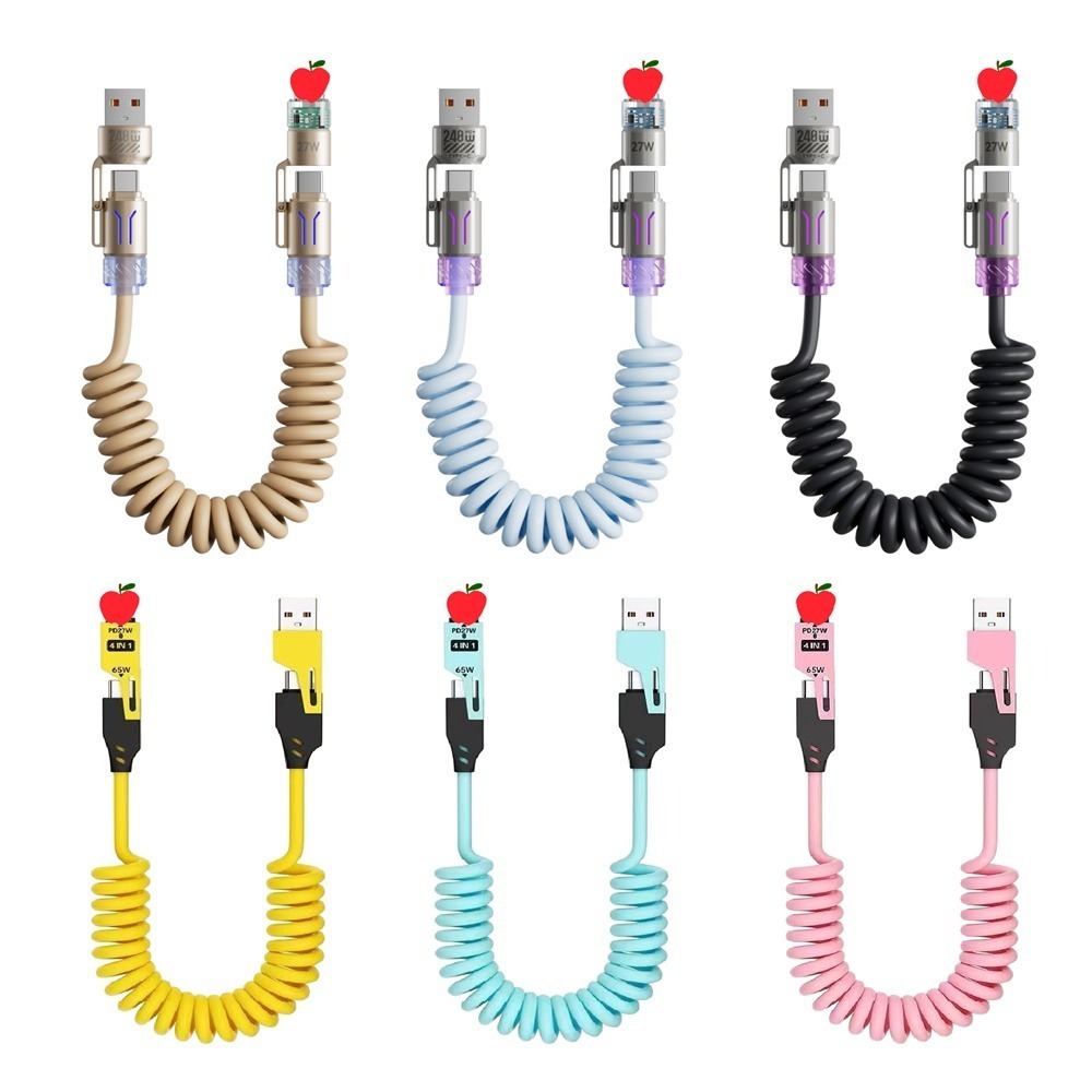 四合一彈簧充電線 四接口快充線 伸縮充電線 彈簧充電線 四合一充電線 PD快充線 手機充電線 充電線 快充線-細節圖2