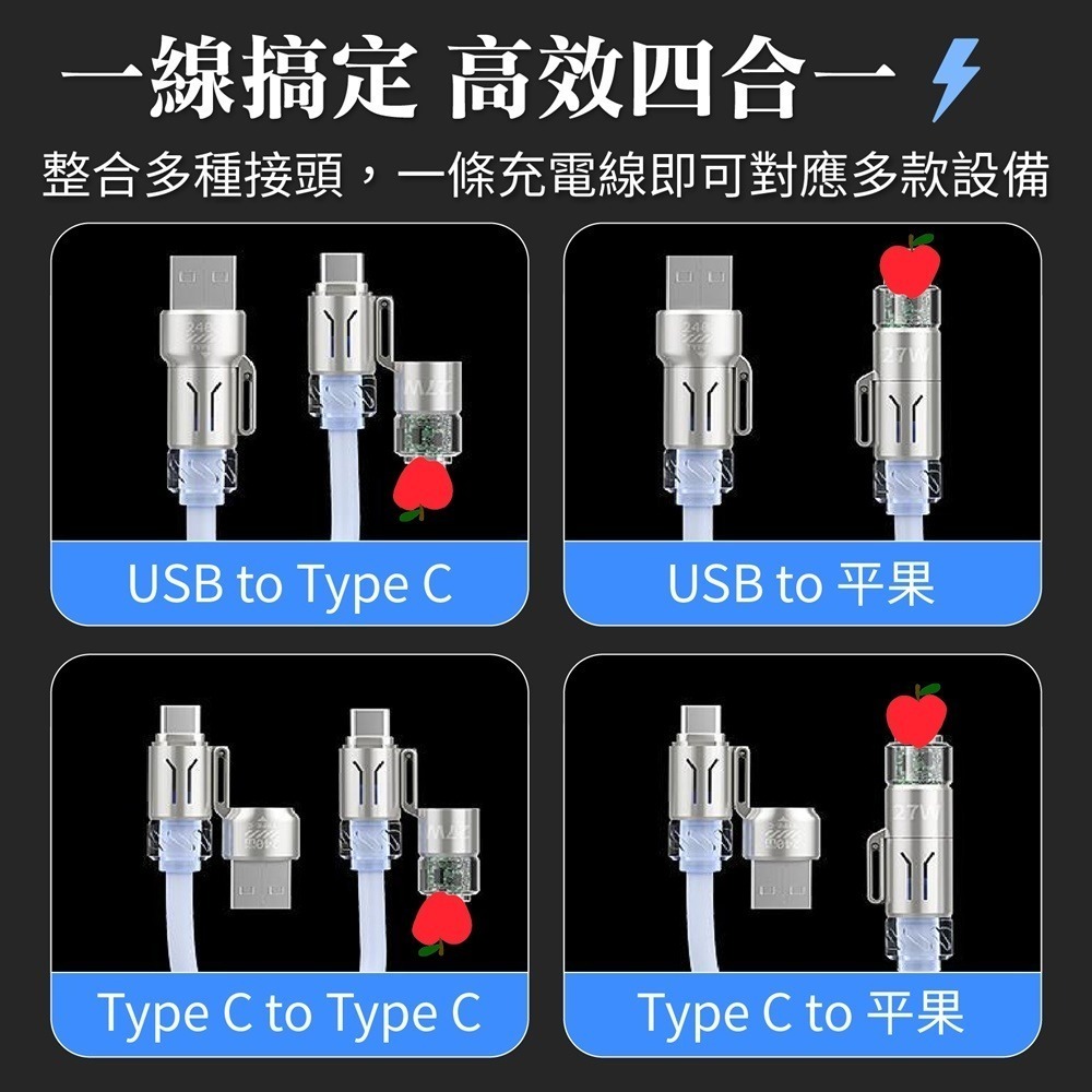 四合一彈簧充電線 四接口快充線 伸縮充電線 彈簧充電線 四合一充電線 PD快充線 手機充電線 充電線 快充線-細節圖3