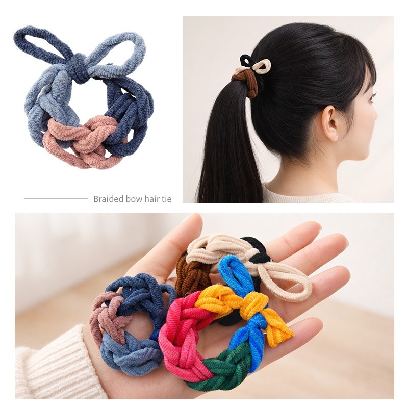 編織蝴蝶結髮圈 編織丸子頭髮圈 高彈力髮圈 丸子頭髮圈 編織高彈力髮繩 粗編織綁頭髮圈 加粗編織髮圈-細節圖7