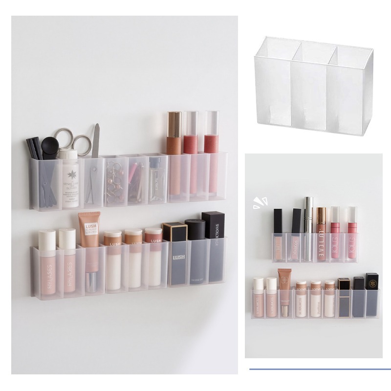 三格壁掛分隔盒 壁掛分格盒 口紅收納盒 壁掛收納盒 鏡櫃收納盒 分格收納架 桌上收納盒 化妝品收納 收納盒-細節圖9