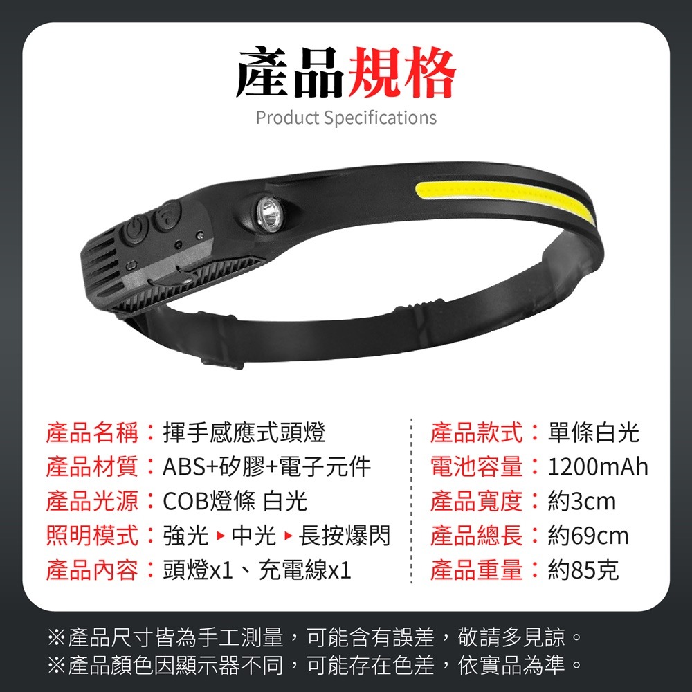 揮手感應式頭燈 COB頭燈 LED 感應頭燈 頭燈揮手感應式 釣魚頭燈 工作頭燈 露營頭燈 頭燈 登山燈 戶外燈-細節圖11