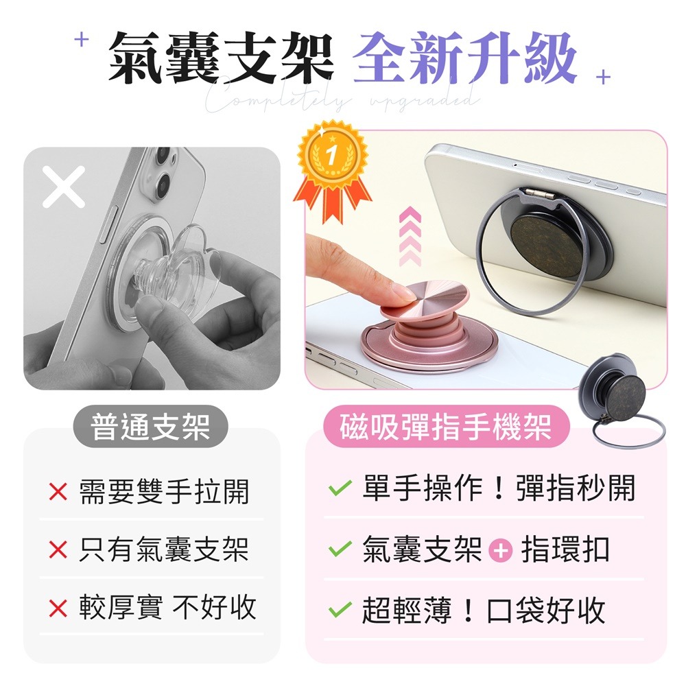 磁吸彈指手機支架 彈指氣囊支架 磁吸指環扣 指環支架 氣囊支架 磁吸支架 手機支架-細節圖3