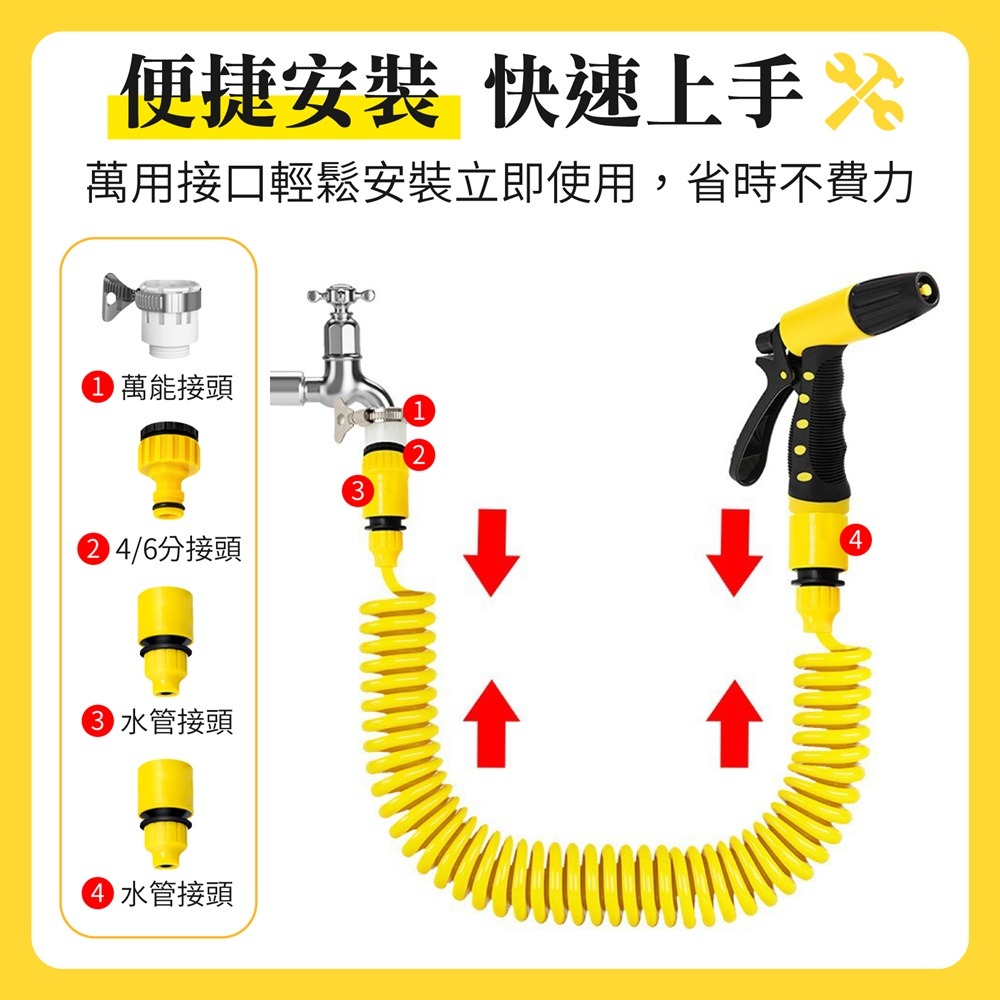 高壓伸縮水槍 高壓伸縮水管水槍 洗車水槍 水龍頭水槍 彈簧伸縮水管 家用水槍 水管水槍 高壓水槍 澆花水管-細節圖10