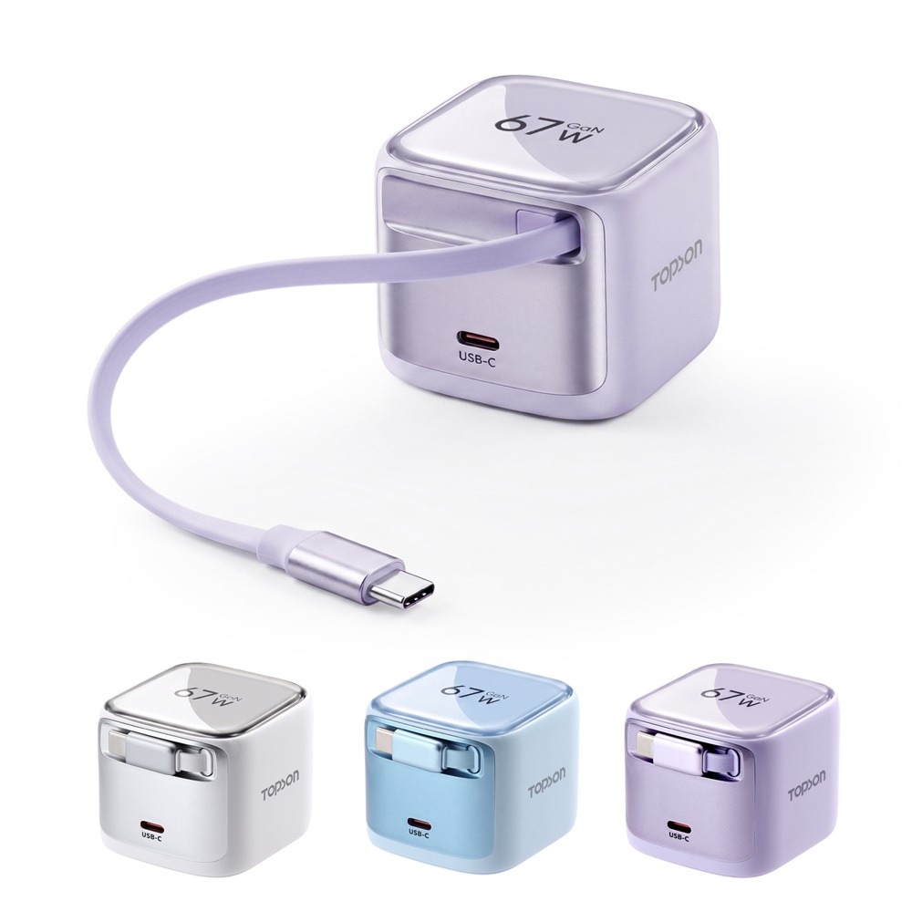 TOPSON 67W氮化鎵極速充電器 伸縮電源供應器 伸縮線充電器 GaN氮化鎵充電頭 伸縮線快充頭 PD快充充電頭-細節圖2