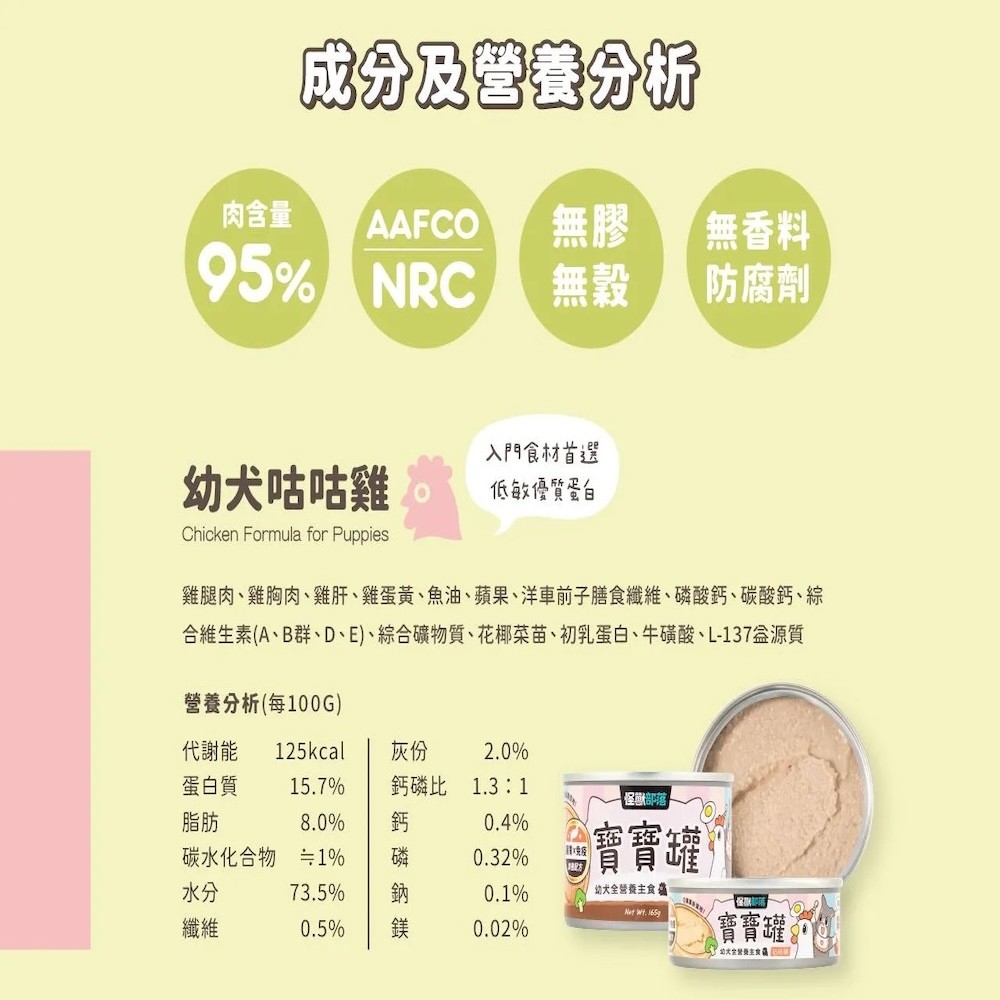 【怪獸部落】犬用寶寶無膠主食罐｜幼犬罐頭 - 82g*24/箱-細節圖6