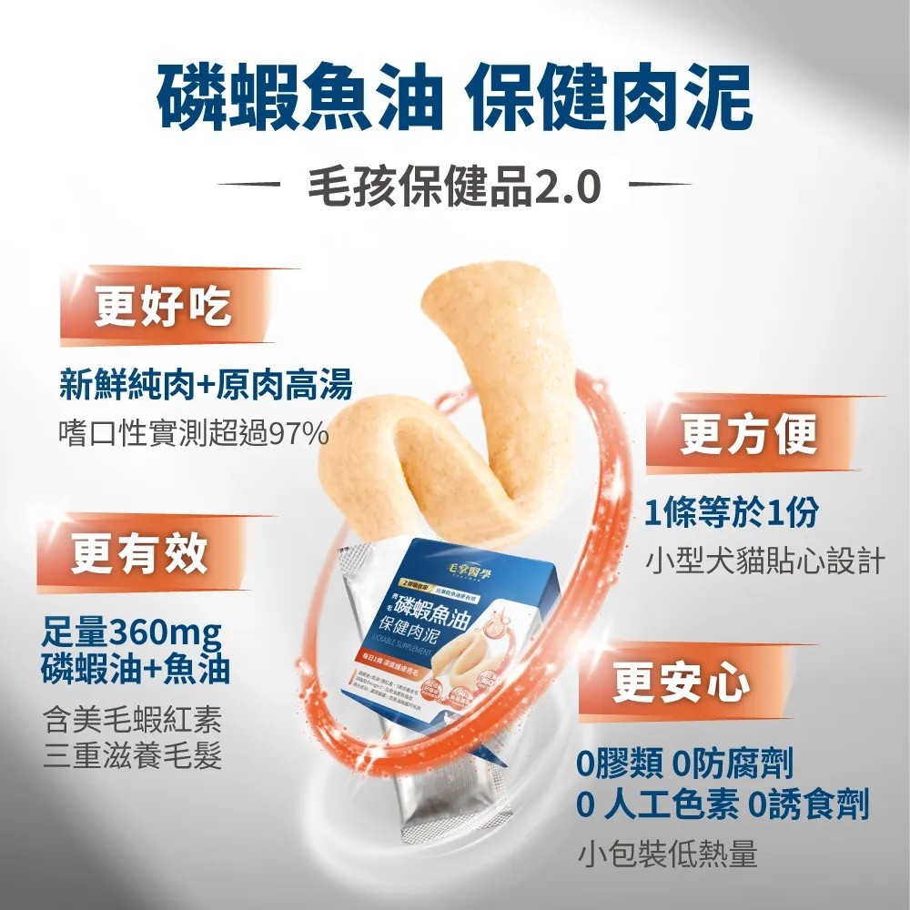 【毛掌醫學】亮毛磷蝦魚油 保健肉泥 | 爆毛神器 犬貓適用 - 6g*30-細節圖9