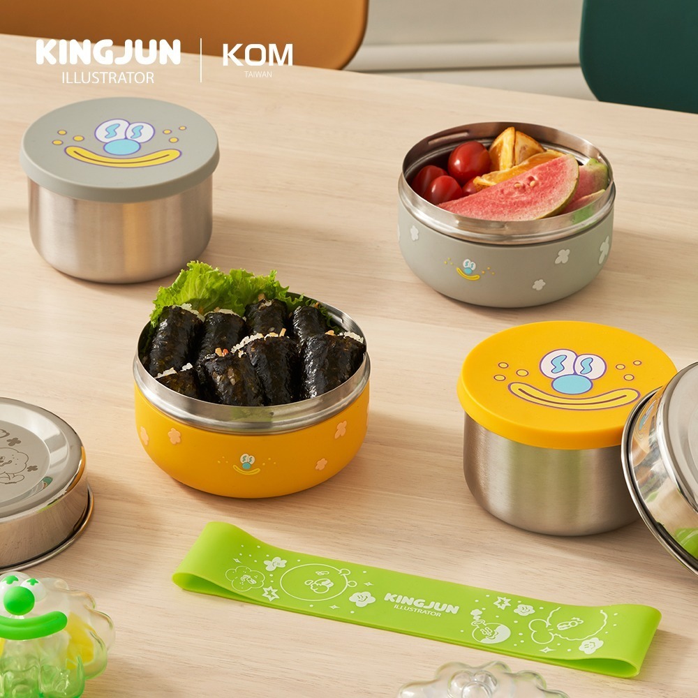 【KOMxKINGJUN】矽膠隔熱不鏽鋼便當盒-病毒花灰/橘-細節圖2