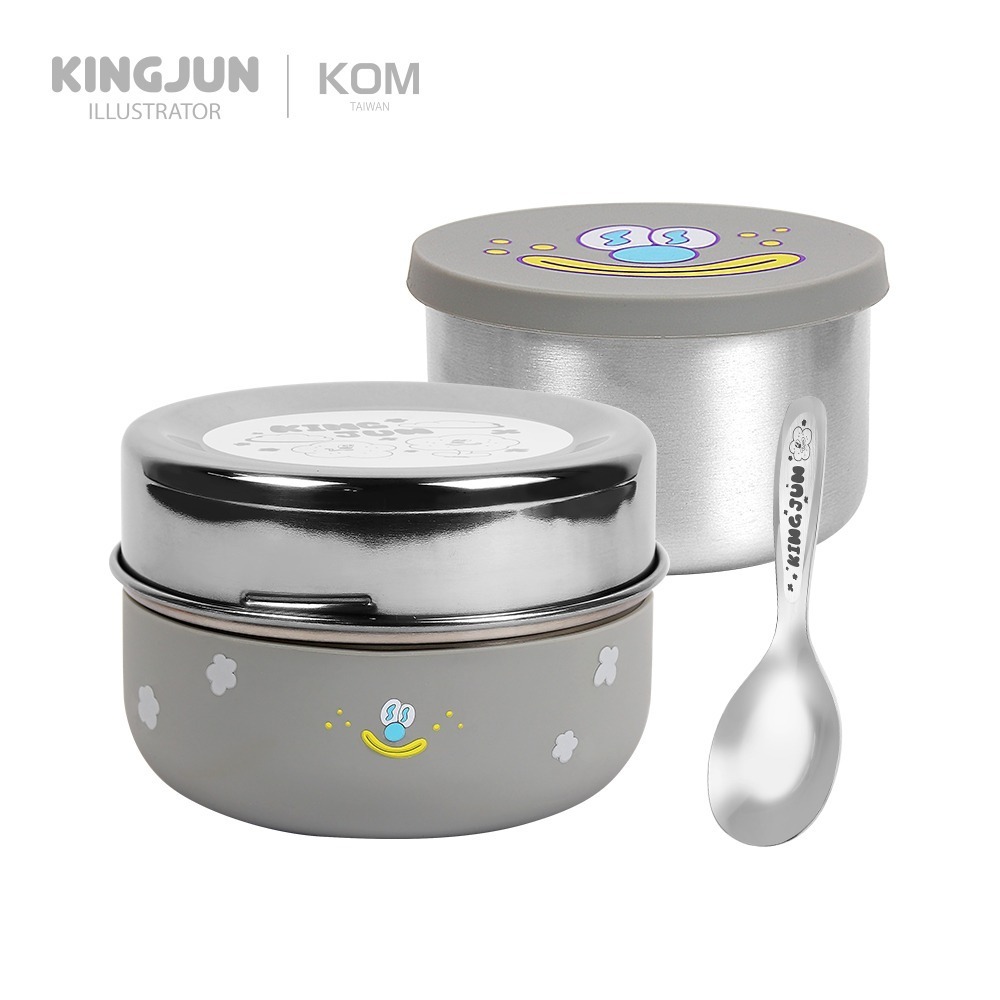 【KOMxKINGJUN】矽膠隔熱不鏽鋼便當盒-病毒花灰/橘-細節圖3