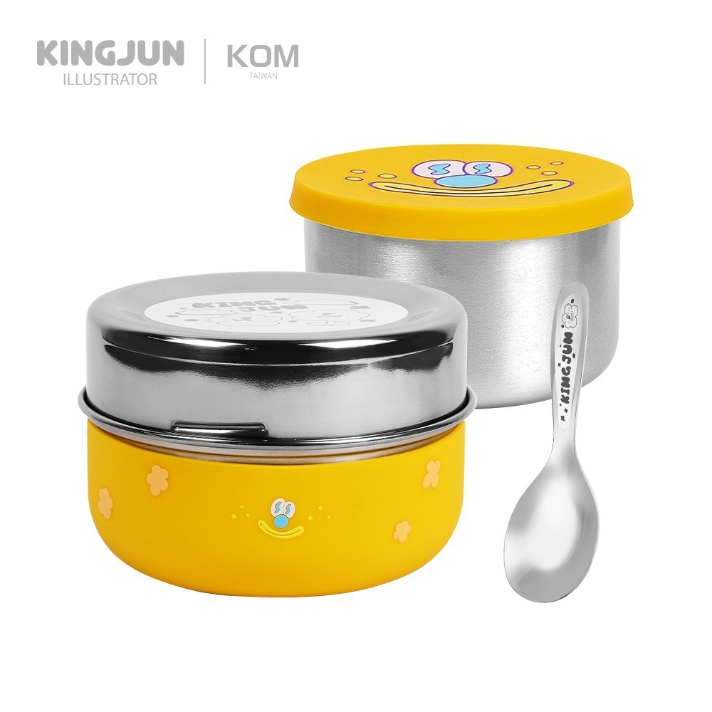 【KOMxKINGJUN】矽膠隔熱不鏽鋼便當盒-病毒花灰/橘-細節圖4