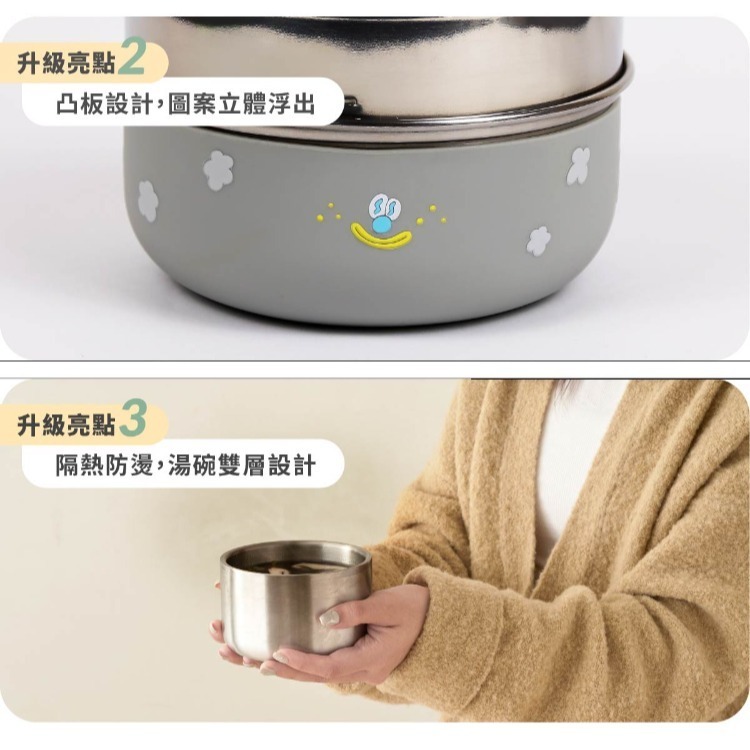 【KOMxKINGJUN】矽膠隔熱不鏽鋼便當盒-病毒花灰/橘-細節圖8