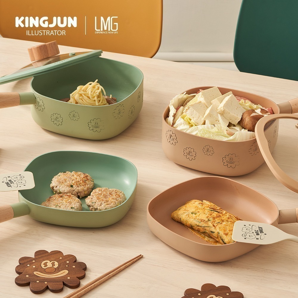 【限時購】【LMGxKINGJUN】病毒花方方鍋組(湯鍋+烤盤)18cm-細節圖8
