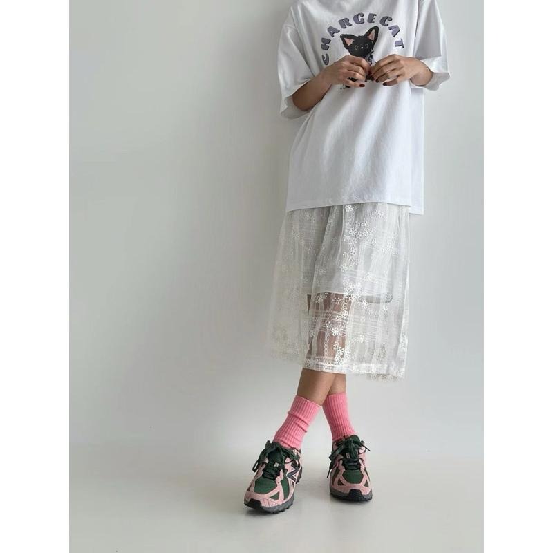 Ðöðöħö正韓製 三色 層疊花邊蕾絲鬆緊腰半裙 日常穿搭 必備單品-細節圖8