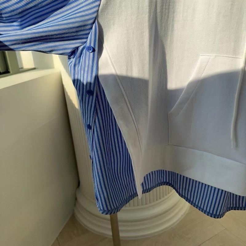 Ðöðöħö 正韓製 兩色 側開衩拼接條紋襯衫袖寬版帽T  Oversize 寬鬆版型 大尺碼-細節圖9