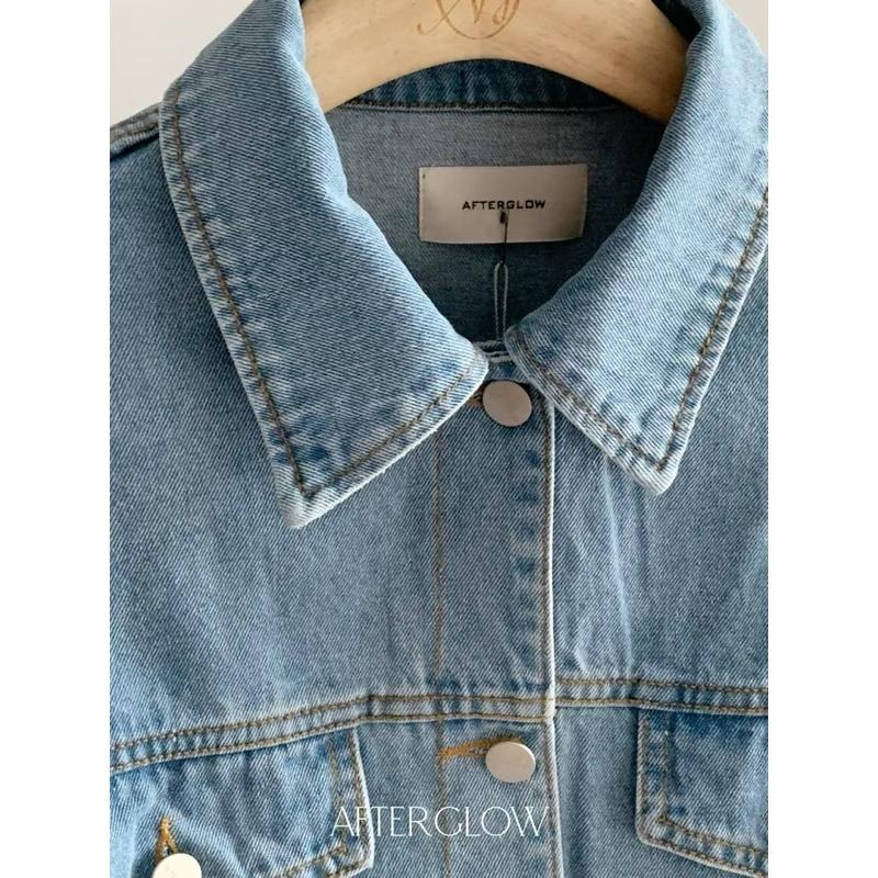 Ðöðöħö 正韓製 兩色 鬆緊帶牛仔外套 寬鬆版型 修身設計 百搭單品-細節圖3