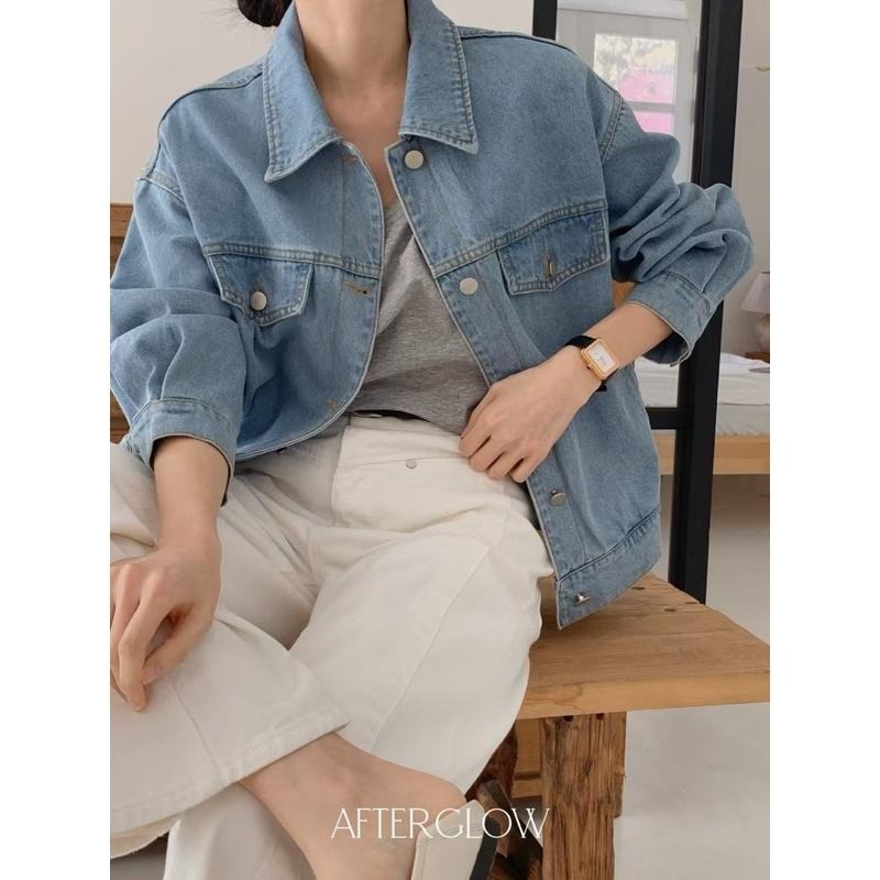 Ðöðöħö 正韓製 兩色 鬆緊帶牛仔外套 寬鬆版型 修身設計 百搭單品-細節圖5