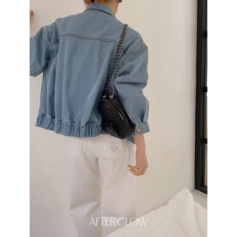 Ðöðöħö 正韓製 兩色 鬆緊帶牛仔外套 寬鬆版型 修身設計 百搭單品-細節圖6