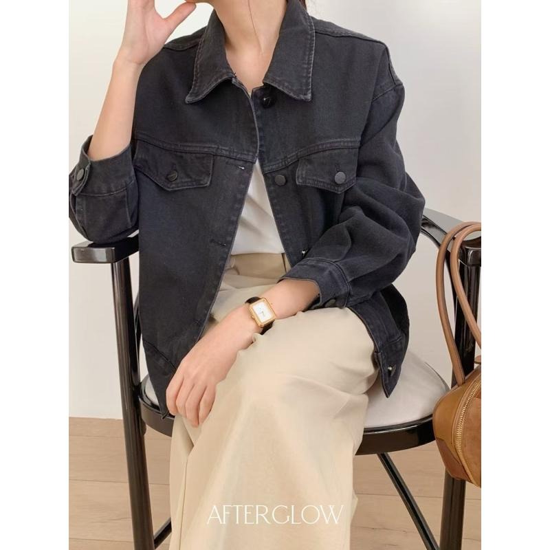 Ðöðöħö 正韓製 兩色 鬆緊帶牛仔外套 寬鬆版型 修身設計 百搭單品-細節圖7