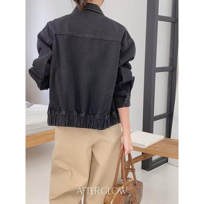 Ðöðöħö 正韓製 兩色 鬆緊帶牛仔外套 寬鬆版型 修身設計 百搭單品-細節圖9